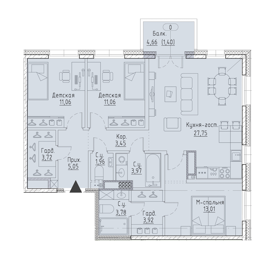 3-комнатная квартира 88.73 м², 9/9 эт., ЖК «LEGENDA Чёрная речка 41»